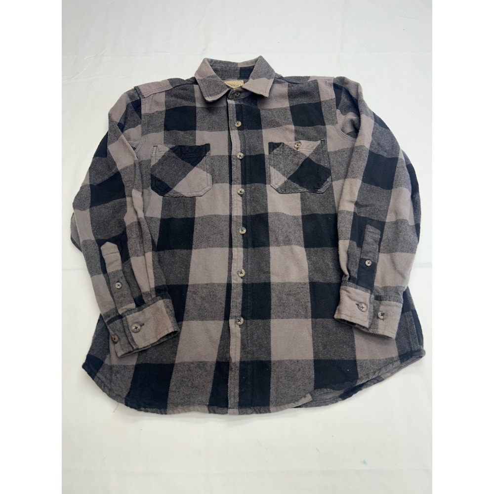 CE Schmidt Flannel Shirt Mens Medium Gray Black Buffalo Plaid  Workwear